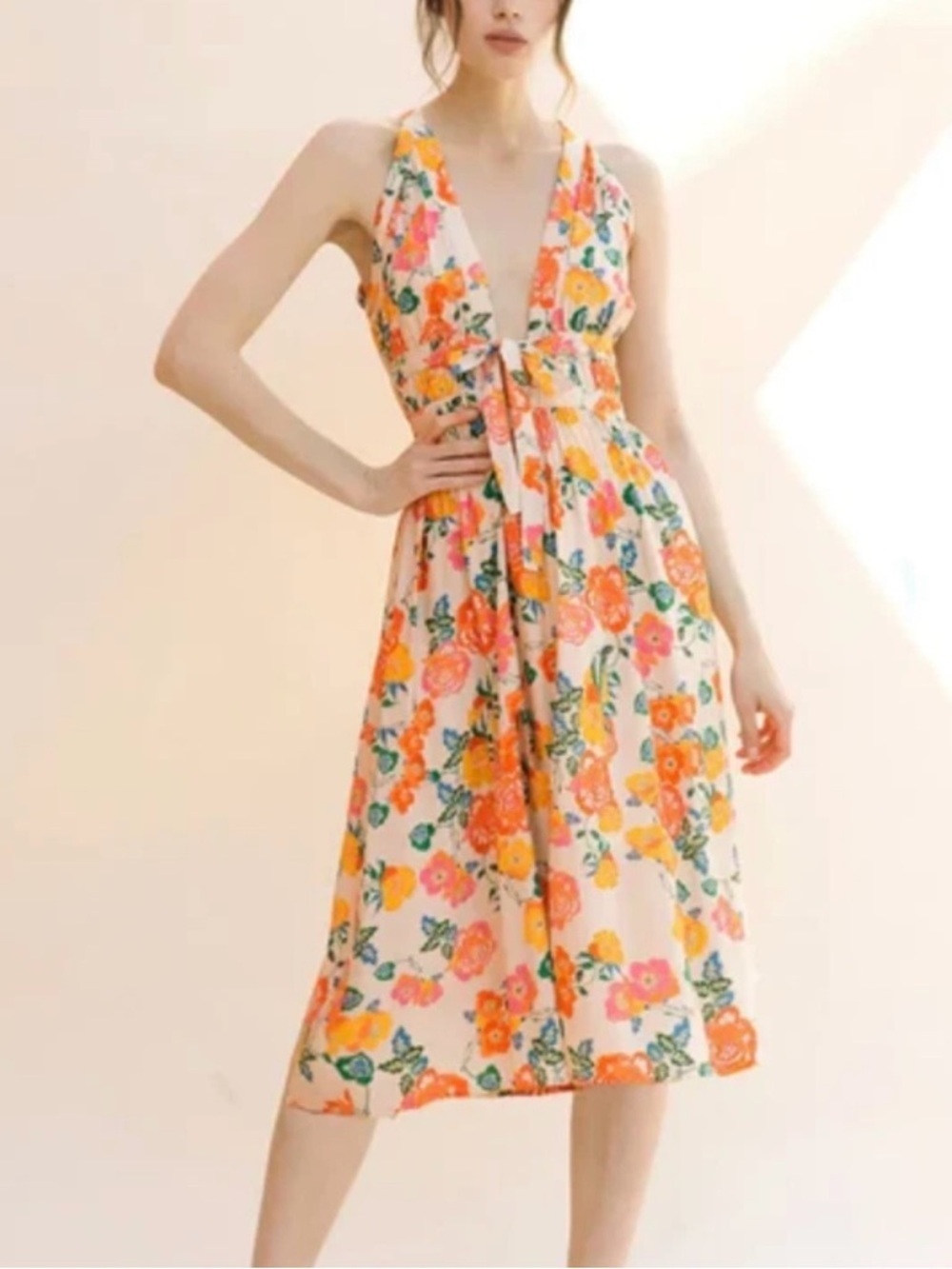 STORIA Spring Floral Midi Spring Summer Wedding Guest Dress
Size Small NWT